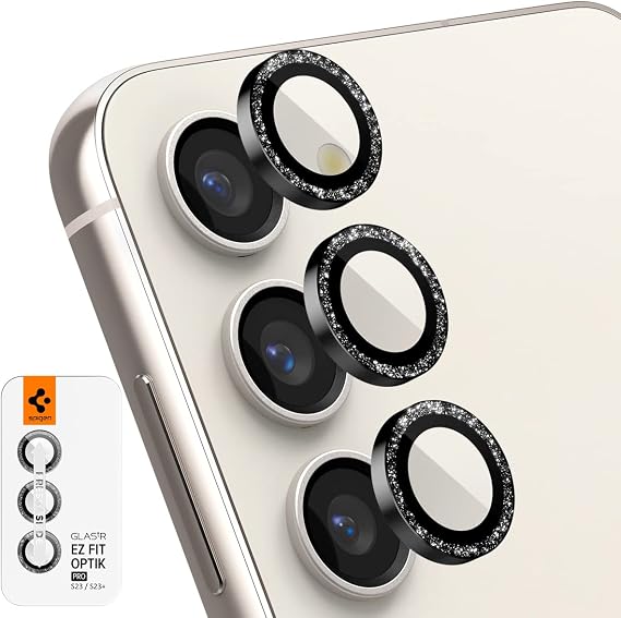 Spigen Samsung Galaxy S23 Plus / S23 ile Uyumlu Kamera Lens Camı Koruyucu Kolay Kurulum GLAS.tR EZ Fit Optik Pro Black Glitter - AGL06109