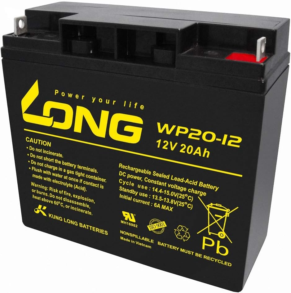 KUNG LONG BATTERIES WP20-12 Industrial Lead Acid Battery 12V-20Ah PE12V17, HP15-12A Compatible Standard Series