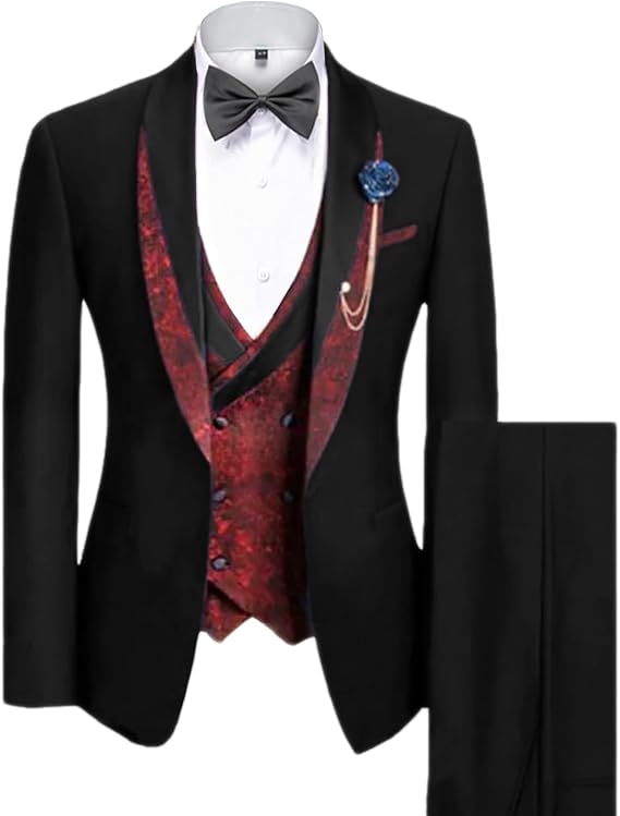 Sxfashbrd Men's Regular Suits Classic Slim Fit 3 Piece Set Blazer Jacket Dalily Business Tuxedo Groomsmen Party Blazer