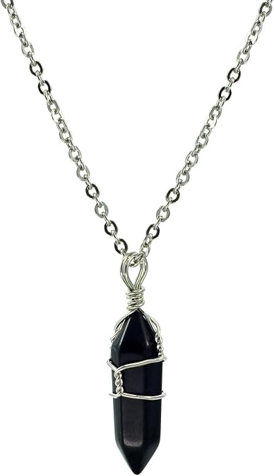 Paialco Hand Wired Black Onyx Crystal Point Healing Chakra Pendant Necklace
