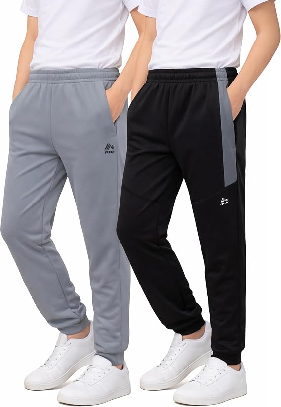 RBX Boys Sweatpants, 2-Pack Performance Joggers, Elastic Waist & Pockets | Soft Stretch Fabric, Reinforced Stitching for Gym, Recess & School, Fit Sizes 5 to 20