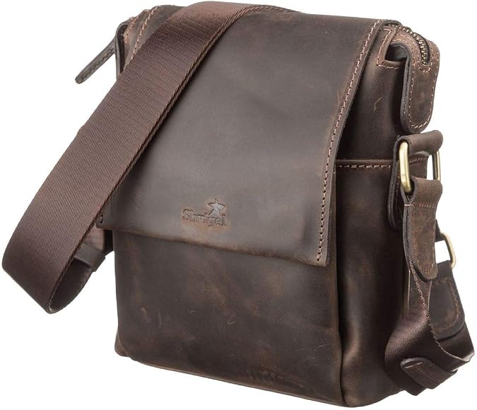 Leather Messenger Bag for Men - Genuine Vintage Leather - Vertical Mini Crossbody Satchel - Small Flapover Handbag
