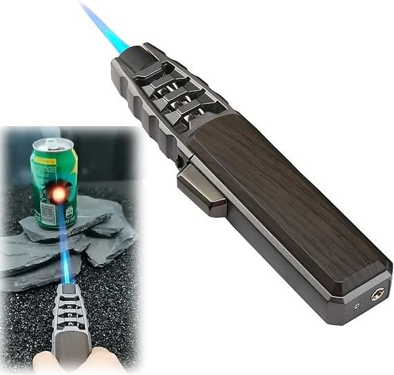 Windproof Straight Torch Blue Flame Lighter, Turbine Jet Lighter Heavy Duty refillable Fluid Multipack, Wind Resistant Torch, lighters Butane (Black)
