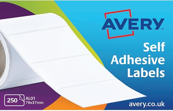 Avery AL01 Address Roll Labels, 250 Stickers Per Roll, Blank White Sticky Labels on a Roll