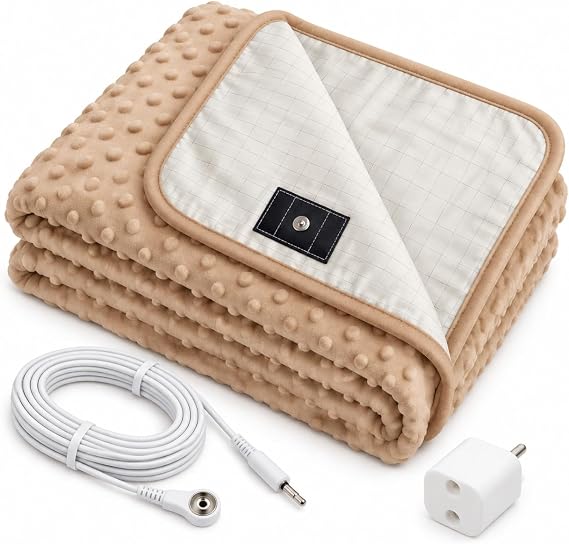 Grounding Blanket, Grounding Fleece Throw with Silver Conductive Layer - Natural Relaxation for Sleep Support, Tension Release,Comfort (Includes Grounding Cord) (Brown, 50 * 60in)