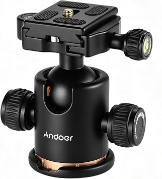 Andoer Tripod Ball Head, 360 Degree Rotating Panoramic Ball Head with Quick Release Plate 1/4 to 3/8 Screw Adapter Max 8kg/17.64lbs for Tripod Monopod Slider DSLR Camera
