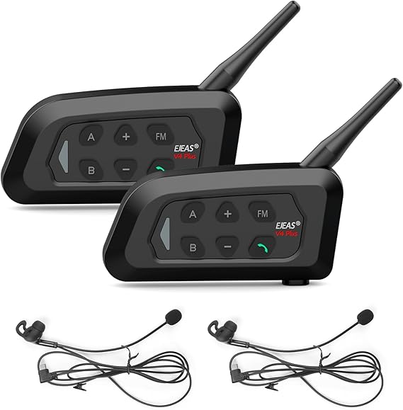 EJEAS V4C Plus Professional Referee Intercom, Bluetooth 5.1 Referee Communication System with FM Radio Function for Football and Handball Sports, Support 2 to 4 People Group Talking (2 Pack)