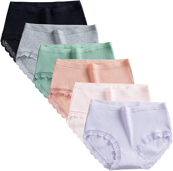 Teen Girls Cotton Underwear 6 Pack Comfort Lace Trim Briefs Panties (XX-Large, Style1)