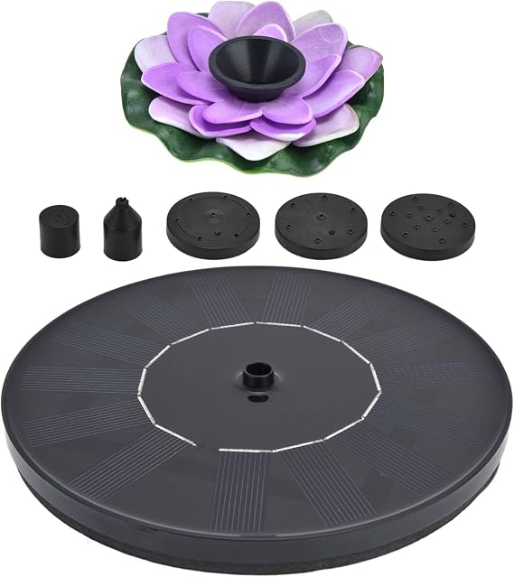 Lotus Solar Fountain Water Pump Floating Mini Solar Powered Fountain for Birdbaths Garden Pond Pool Outdoor with 4 Spray Styles (Lotus 3)