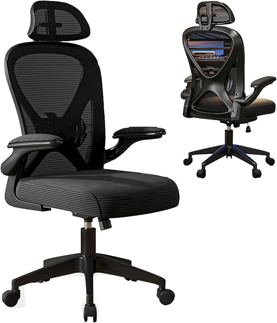 Office Chair Ergonomic Computer Chair High Back Adjustable Desk Chair with Flip-up Armrest, Swivel Mesh Task Gaming Chair for Home Office Work Study
