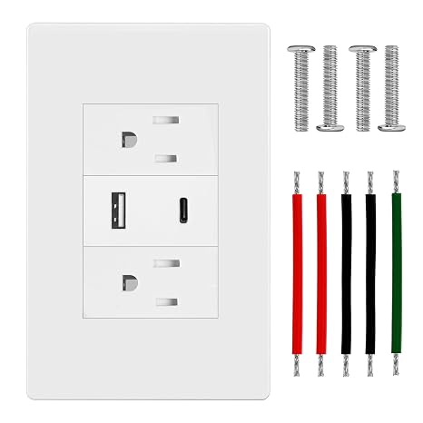 10A Duplex Tamper-Proof USB Socket,Dual-Port USB Type Charging Power Socket | USB Outlets Receptacles,Dual-Port USB Type Wall Socket,Charging Power Socket with USB C Port,Includes Screws/Wall Plate,1Pcs