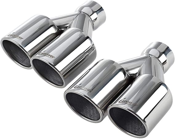 Upower 2.5" to 3.5" Dual Staggered Exhaust Tips 2 1/2 inch Inlet 3 1/2 inch Outlet 9.5" Long 304 Polished Stainless Weld On Double Wall Slant (Pack of 2)