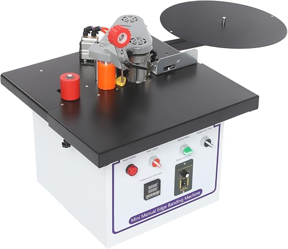 Edge Banding Machine, Portable Woodworking Edge Bander with Display Screen Adjustable Temperature & Motor Speed, Double Gluing Curve Straight Banding machine for All Kinds of Plates & Edge Strips