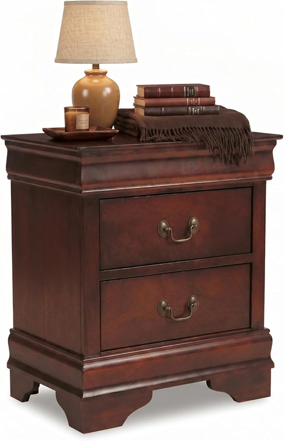 Signature Design by Ashley Alisdair 2 Drawer Nightstand, Reddish Brown | 21.63 in wide, Louis Philippe-style moulding, Metal slides beneath drawers, Antiqued bronze-tone pulls, Master bedroom use