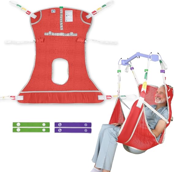 EZ Assistive Patient Lift Sling with Commode - Patient Lifting Slings for Transfer - Medical Full Body Straps for Elderly, Disabled,Nursing,Caregiver - SWL 500 lbs (Large-Red-1 PC)