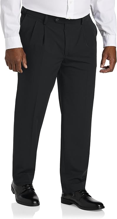 Oak Hill Easy Stretch Pleated Dress Pants Black 46 x 30