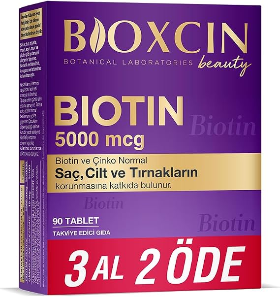Bioxcin Biotin 5000 mcg | Biotin + Zinc for Hair and Nail Health | Fatigue and Energy Metabolism Support | 90 Tablets | Does not contain sugar and gluten