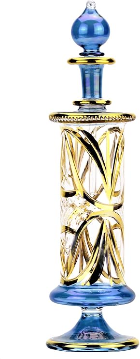 NileCart Large Egyptian Perfume Bottles, Handmade Glass with Gold Accents, 120 ml, Decorative Fragrance Containers (Blue)