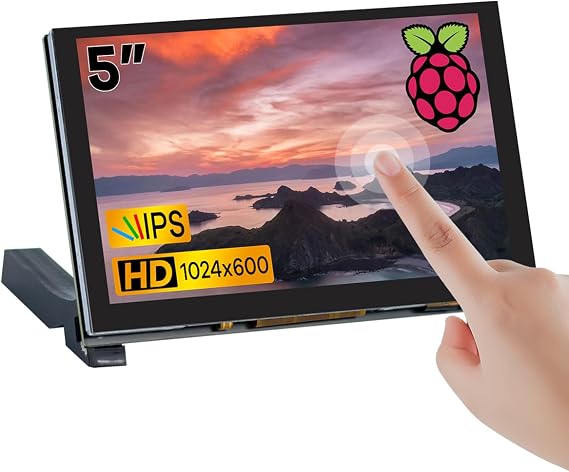 Hosyond 5 inches Touchscreen IPS LCD Display Panel 1024600 HDMI Capacitive Screen for Raspberry Pi5/Pi4/Pi3/ZERO 2W, BB Black, Windows