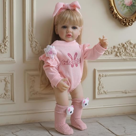 iCradle Real Look Reborn Baby Dolls Girl 22 inch 55 cm Full Body Soft Silicone Vinyl Realistic Newborn Dolls Standable Long Hair Lifelike Baby Doll Toy for Kids Ages 3+