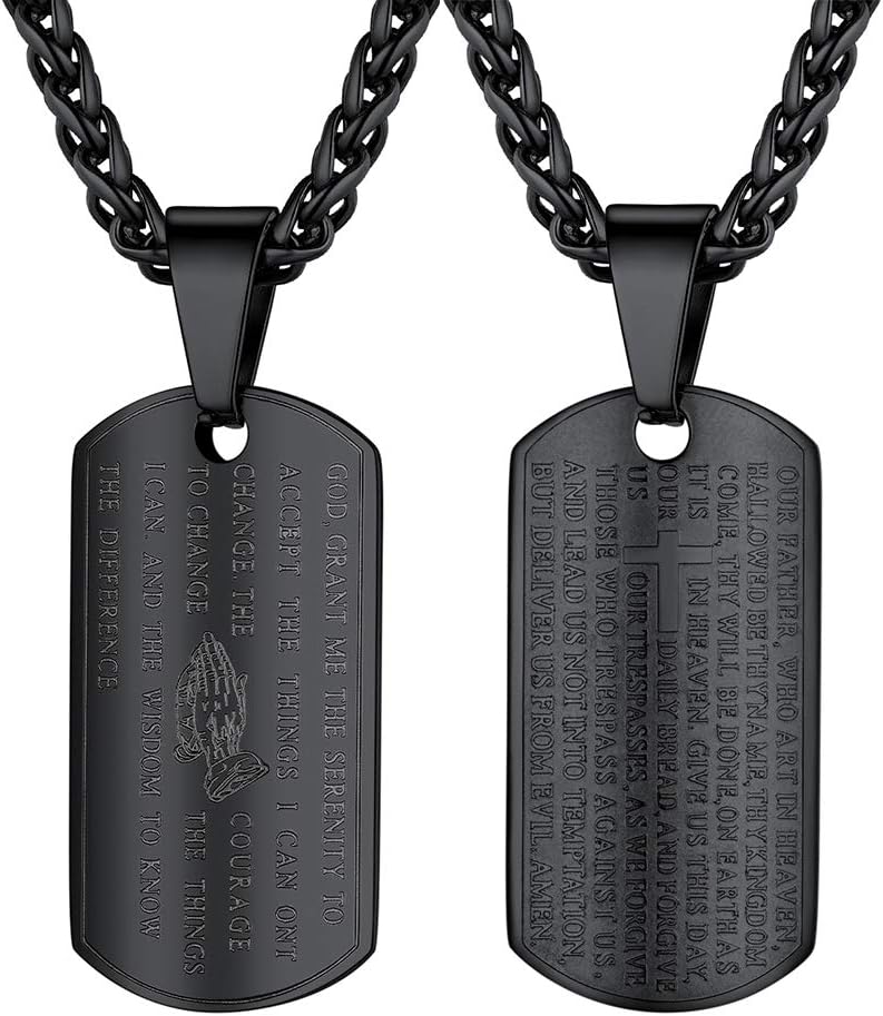 PROSTEEL Praying Hands Coin Pendant Necklace for Men Bible Verse Religious Jewelry Male Black Necklace