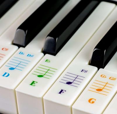 Piano Keyboard Stickers, 8861544937 Keys, Bold Large Letters Piano Keyboard Labels, Removable, Multicolored, Keyboard Stickers for Beginners, Gift for Musician Friends, Teachers, Kids Assorted