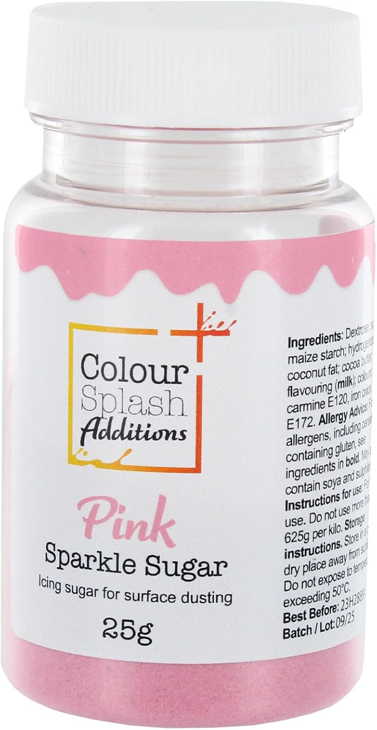 Colour Splash Additions Pink Sparkle Sugar, Coloured Icing Sugar For Cake Decorating, Sprinkle On Sponge Cakes, Icing, Cookies, Doughnuts, Chocolates & More - 25g