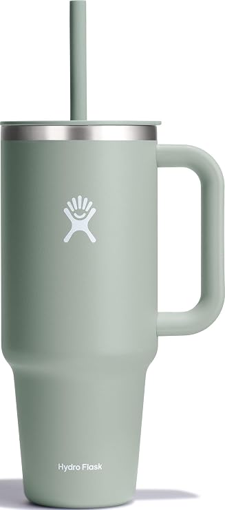 Hydro Flask Travel Tumbler with Handle, Lid and Straw - Insulated Stainless Steel in 40 Oz Agave