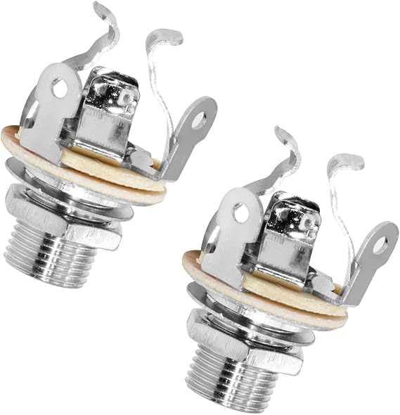 2 Pack Multi-Contact 1/4" Mono Guitar Output Jack for Optimal Signal, Tone & Lowest Possible Noise, Silver