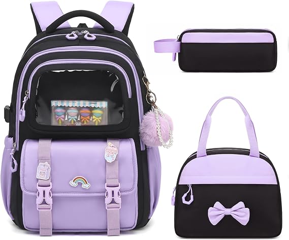 Girls Backpack, Kawaii Kids Backpacks for Girls Multiple Pockets School Bookbag for Primary Elementary School