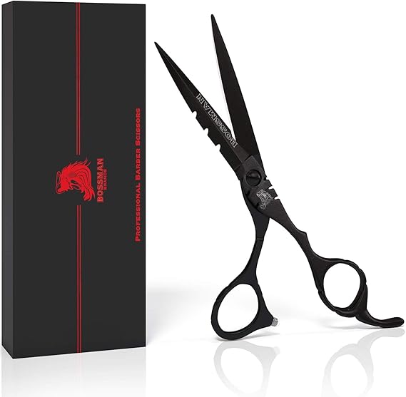 Bossman Professional Barber Scissors - 5.5-Inch Hair & Beard Shears (Black)