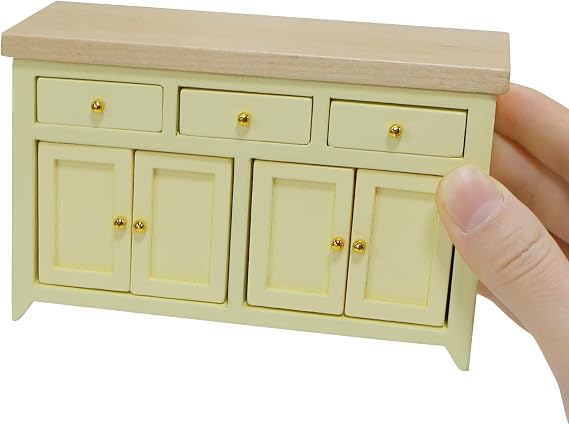 iLAND Dollhouse Furniture Miniature Cabinet for 1:12 Scale Accessories Wooden Dollhouse Kitchen Furniture Mini House Modern Decor Storage Cabinet with Drawers Classic Cupboard for Living Room Bedroom