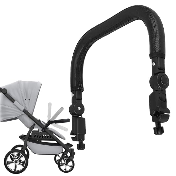 Toddmomy Baby Stroller armrest Black PU Leather Bumper, Universal Handle, Detachable Stroller Rod, Replacement Bumper