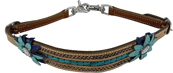 Showman 3D Teal Flower Leather Wither Strap