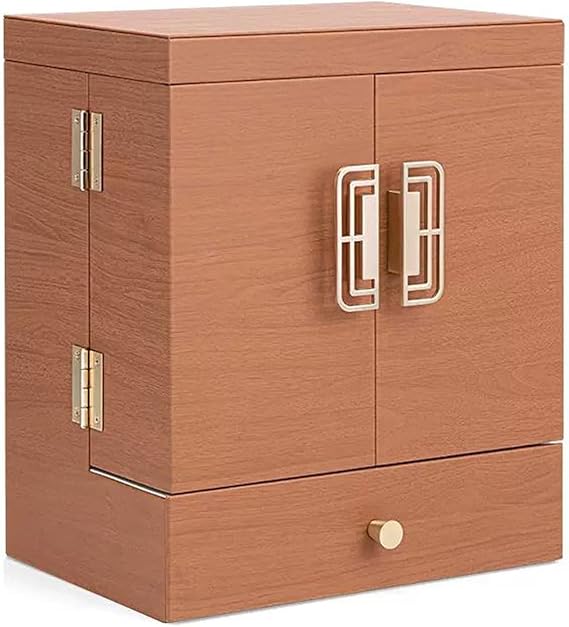 Makeup Storage Box Luxury Makeup Organiser Storage Box Cabinet with Mirror and Drawer, Cosmetic Organizer MDF, Skincare Organizer Beauty Caddy Storage Box for Dresser & Bathroom, Dust-Proof Waterproof