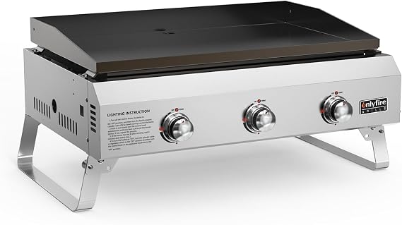 Onlyfire Stainless Steel 3-Burner Tabletop Gas Plancha BBQ, 7kW