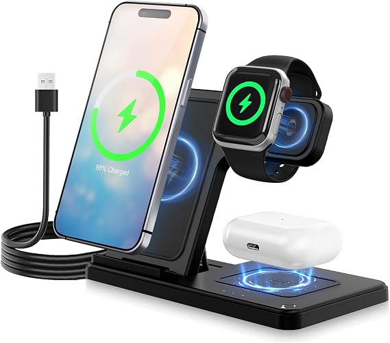 3 in 1 Wireless Charging Station for iPhone, Wireless Charger Stand(Black)