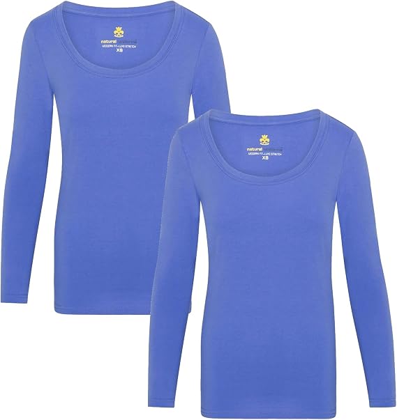 Women's Long Sleeve Extra Wide Scoop-Neck T-Shirt Under Scrub 2 Pack
