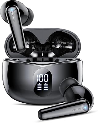 Wireless Earbuds, Bluetooth Headphones 36H Playtime Ear Buds with LED Power Display, IPX7 Waterproof Bluetooth 5.3 Earphones in-Ear Earbuds with 4 Mic for Android iOS Cell Phone Laptop, Black