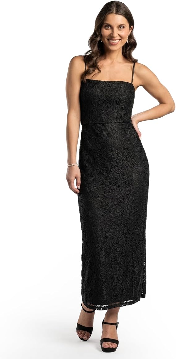 David's Bridal Lace Straight Neck Spaghetti Strap Sheath Dress