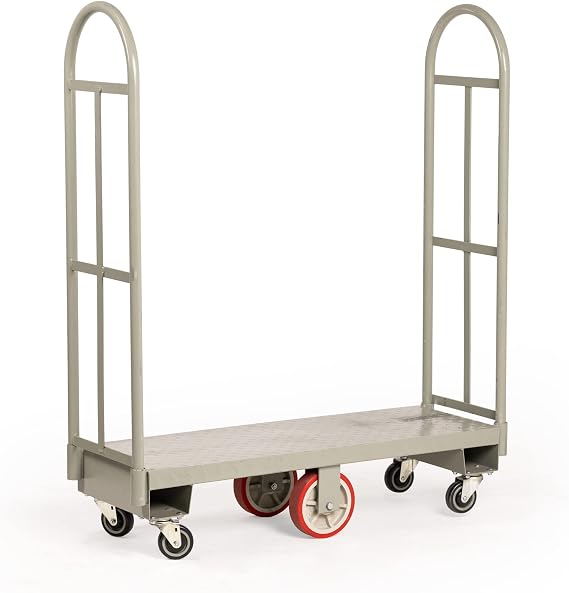 Narrow Aisle U-Boat Platform Truck Dolly. 16 x 48 Inch Heavy Duty Utility Cart. Thick Steel Deck. Premium Hand Truck. Hold Loads Up to 2,000 Pounds. Hand Cart with Dual Removable Handles