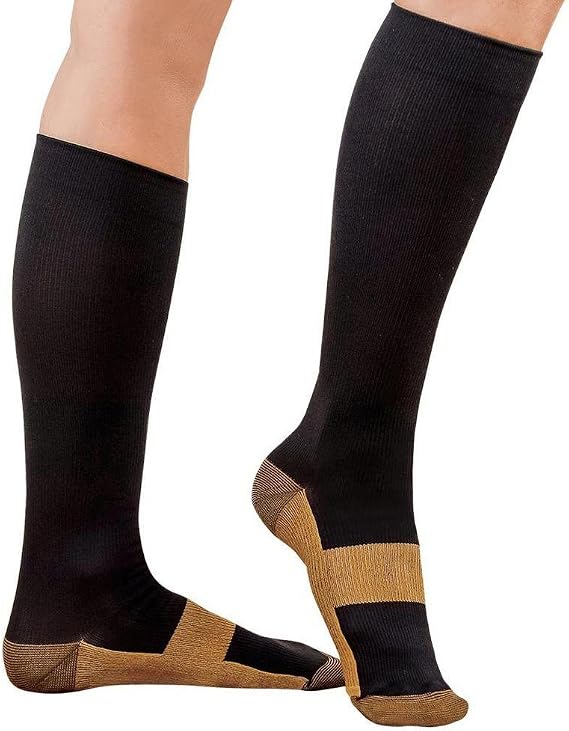Graduated Compression Copper Socks (1 Pair) Below Knee Calves High Support Recovery Stocking Relieves Foot Pain & Aches