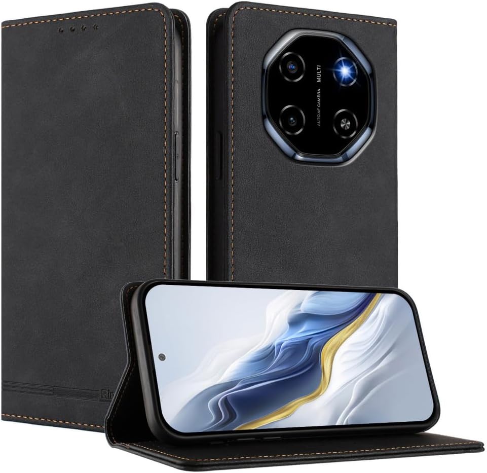 Leather Wallet Case for Infinix GT 50 Pro 5G, Premium PU Business Flip case with Card Slots, Magnetic Closure, Shockproof Protective Cover. Black