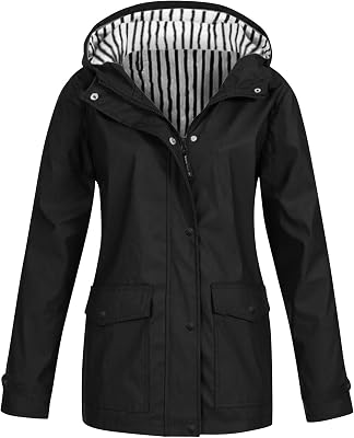 Waterproof Rain Jacket Women Fall Winter Jacket Outdoor Sports Hooded Trench Jacket Solid Zip Up Windbreaker Parka