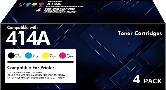 414A Toner Cartridges 4 Pack for HP414A 414X 414 Ink Cartridges with Chip
