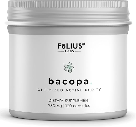 FOLIUS LABS Bacopa Monnieri Supplement 750mg | 120 Capsules | Organic Brahmi Supplement with 40% Bacosides - Natural Bacopa Leaf Extract - Herbal Supplement for Memory and Brain Health