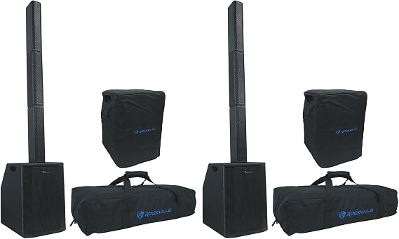 Rockville Titan Array System Dual 10" Powered Column Array Speaker, 2-Pack | 3200W Peak/800W RMS Each, Bluetooth 5.0, Wireless Stereo Linking, DSP Mixer, 2 Column Bags, 2 Subwoofer Covers