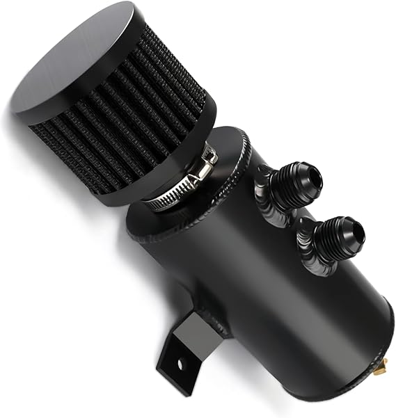 Universal Aluminum 10AN Baffled Oil Catch Can 2 Ports Engine Air Oil Separator Tank With Drain Valve With Breather Filter 750ml Black