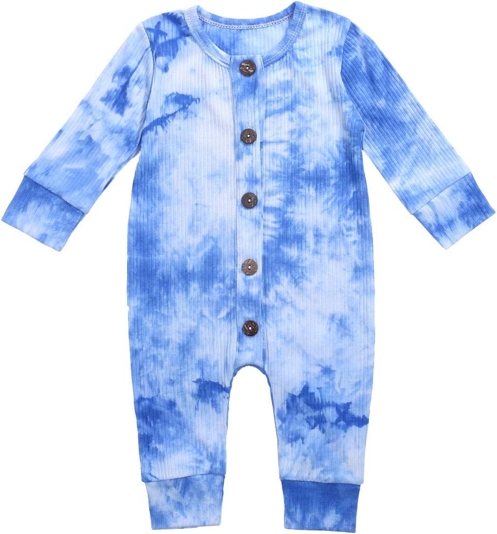 Newborn Unisex Baby Boy Girl Ribbed Tie Dye Romper Ruffle Long Sleeve One-Piece Jumpsuit Bodysuit Fall Clothes