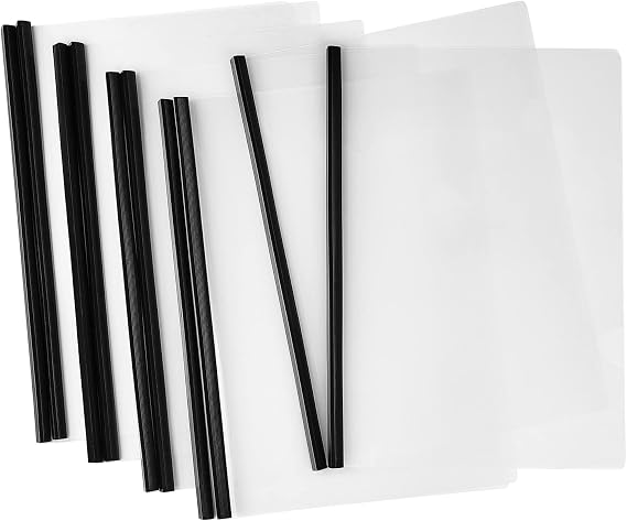 JOERSH Clear Report Covers with Sliding Bar, 10Pcs, Black | Plastic Binder Paper Protector, Report Folders with Clear Cover, For Resume Portfolio Presentation File Documents